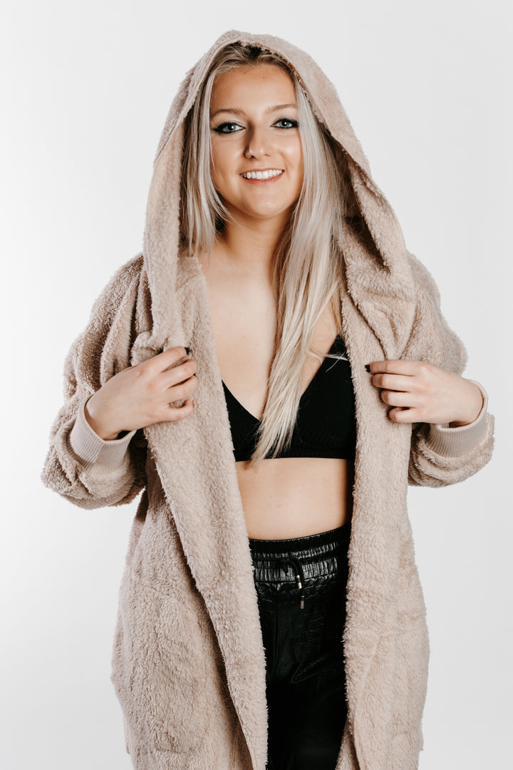 Teddy Hooded Cardigan - Taupe