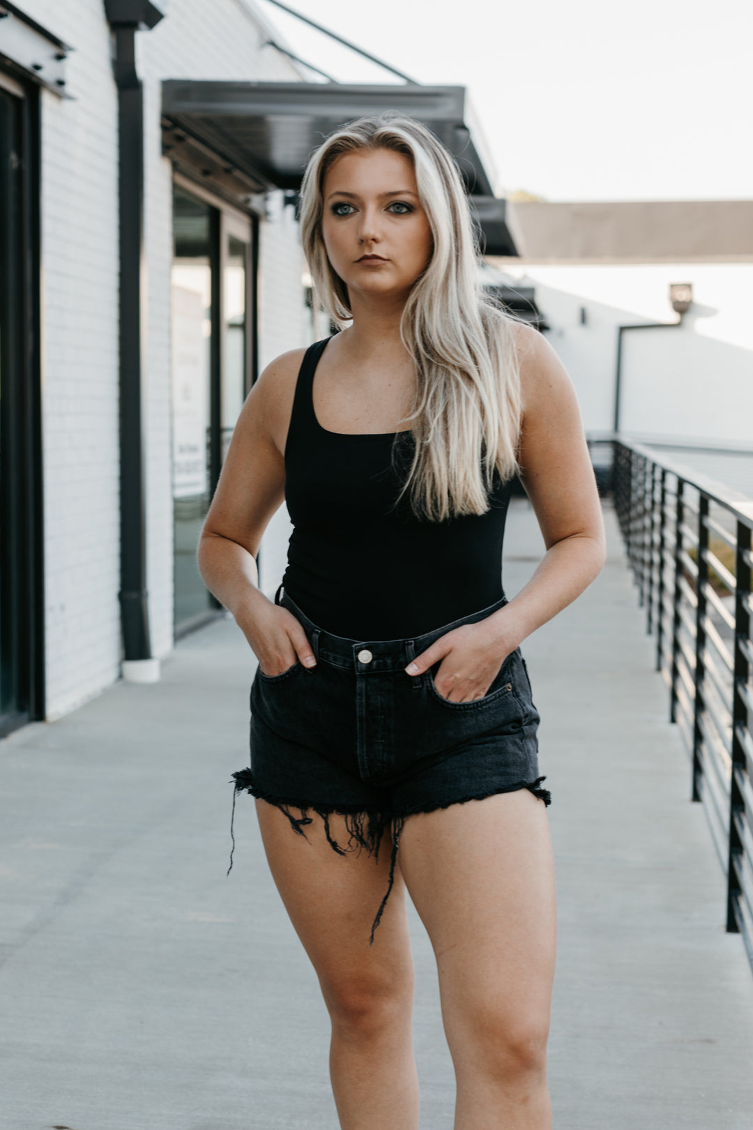 On Wednesdays We Wear Black Square Neck Bodysuit