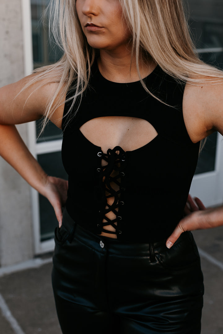 About Last Night Lace Up Crop Top