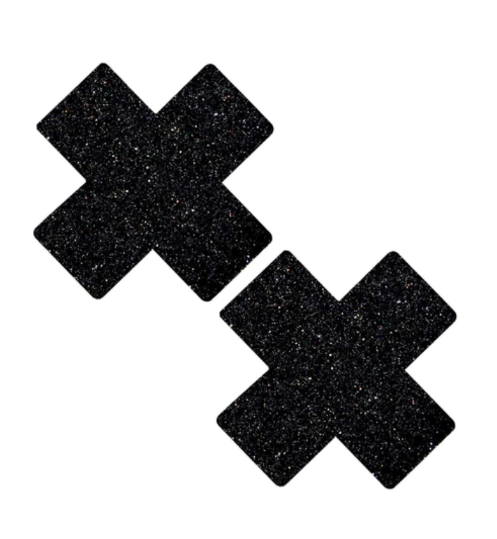 X's Neva Nude Pasties - Black Glitter