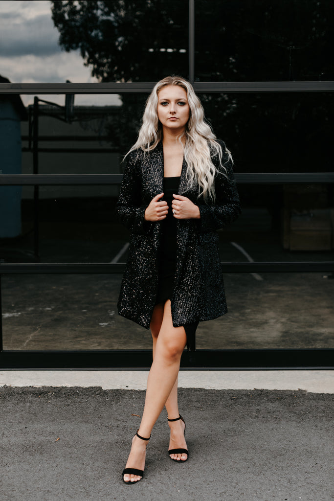 Girl's Night Black Sequin Blazer Dress – Black Cedar LLC