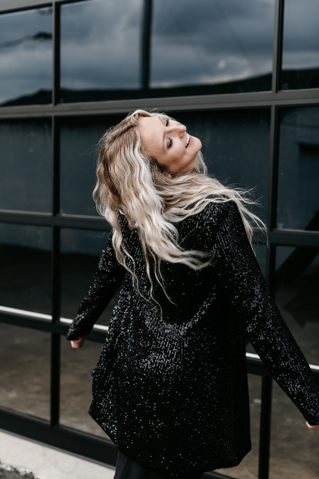 black sequin coat dress Black Sequins Double-Breasted Long Coat Dress