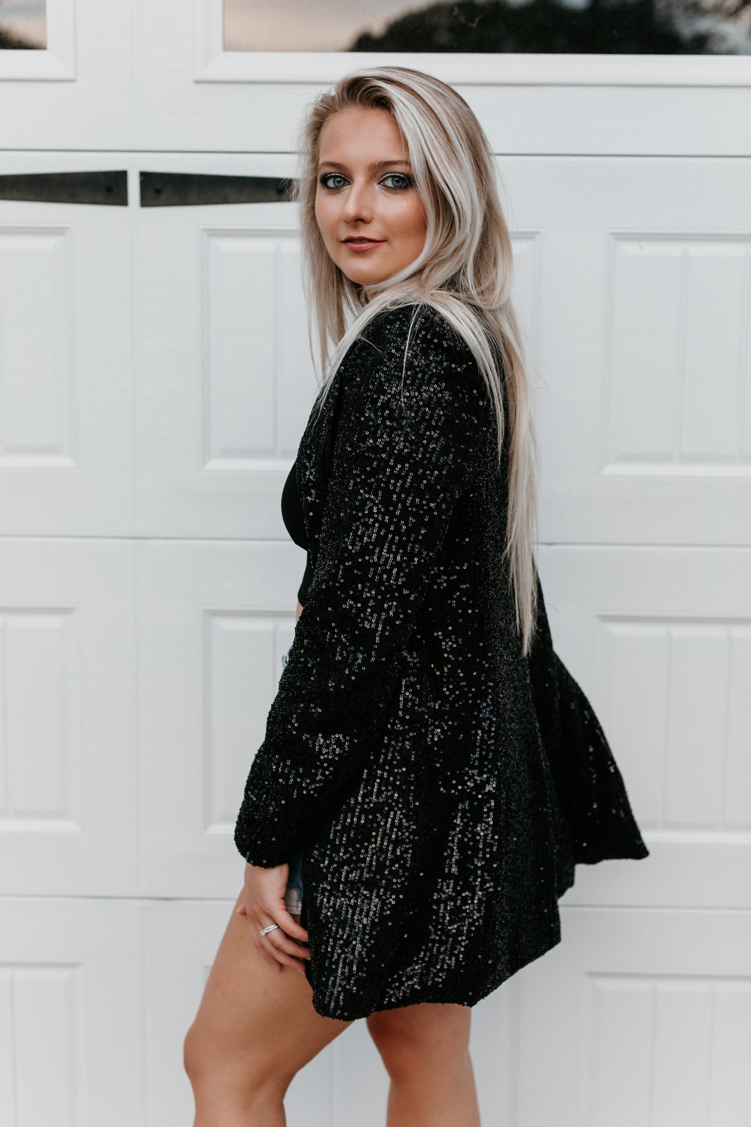 black sequin dress with blazer Sequin Blazer Dress Outfit