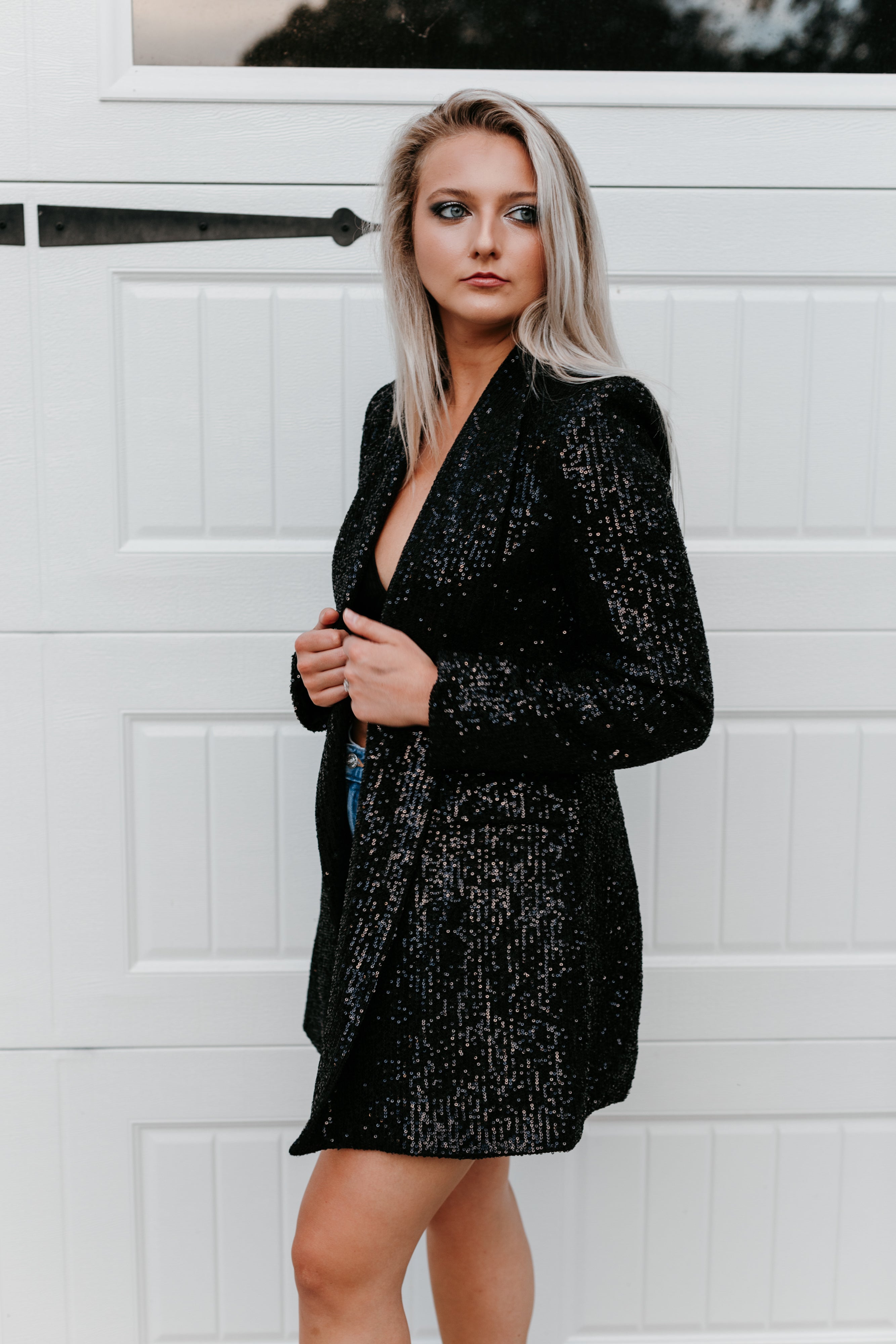 Black sequin blazer dress online