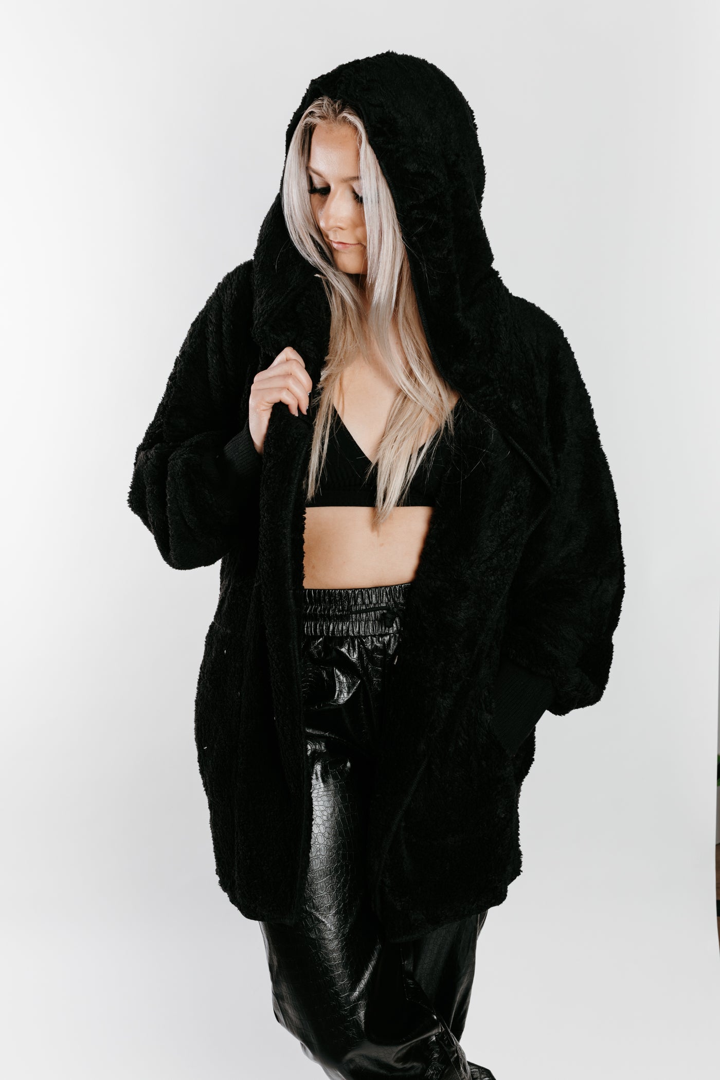Teddy Hooded Cardigan - Black